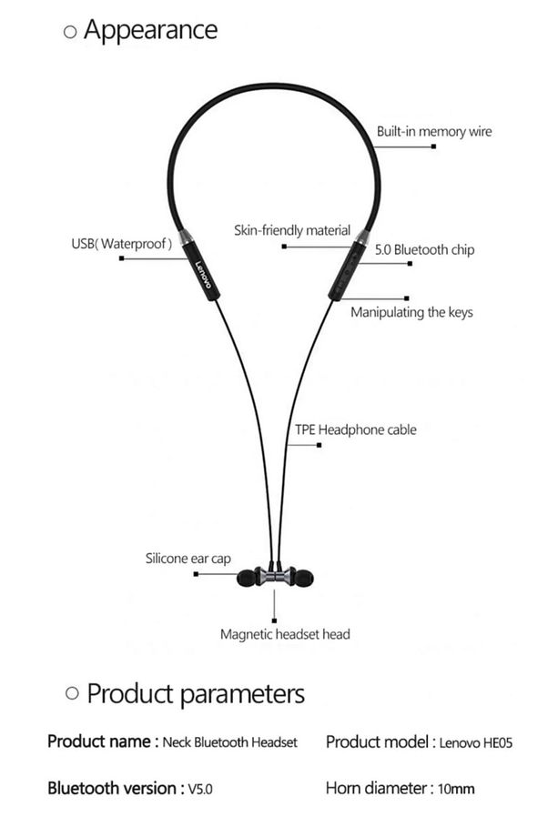HE05 Bluetooth 5.0 Chip Kulaklik Kablosuz Stereo Spor Manyetik Kulaklik Su Geçirmez Kulaklik - 5