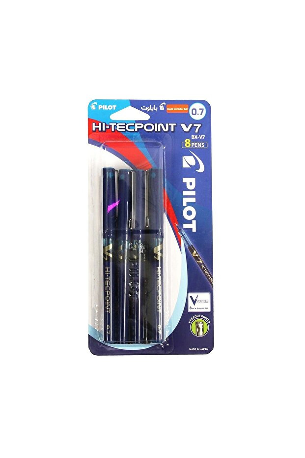 Hi-Tecpoint V7 Pen Pack - 8 Assorted Colours - 0.7mm Tip - BX-V7-BT8