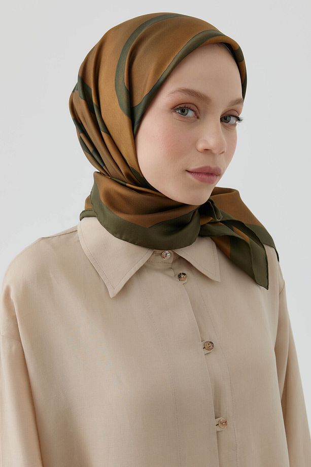 İnhina Twill İpek Eşarp - Bronz - 3
