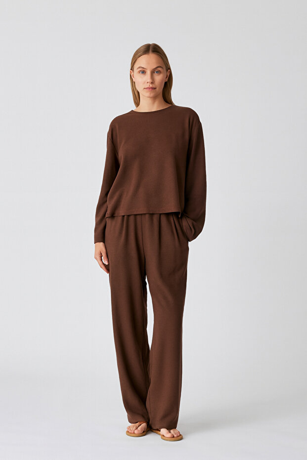 Brown Marisol Blouse Pants Suit - 8760