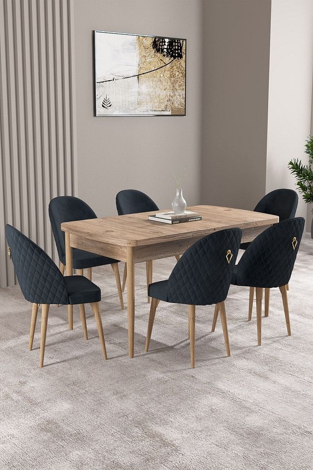 Milas Atlantik Çam 80x132 Mdf Açılabilir Mutfak Masası Takımı 6 Adet Sandalye - 1