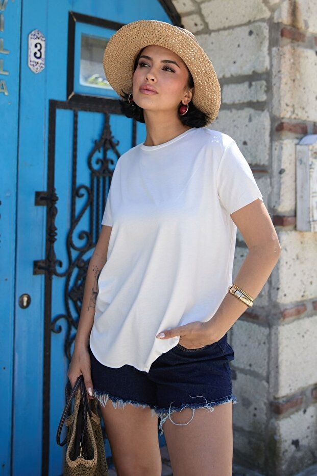 Düz Basic Tişört Beyaz - 3