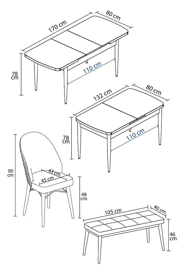 Calvin Meşe Desen 80x132 Mdf Açılabilir Mutfak Masası Takımı 4 Sandalye, 1 Bench - 5
