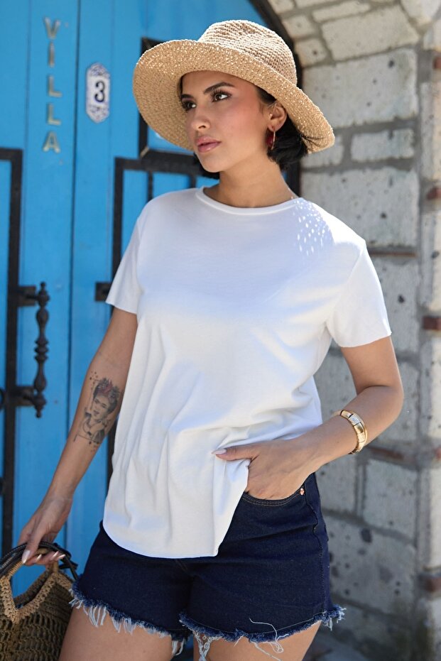 Düz Basic Tişört Beyaz - 4