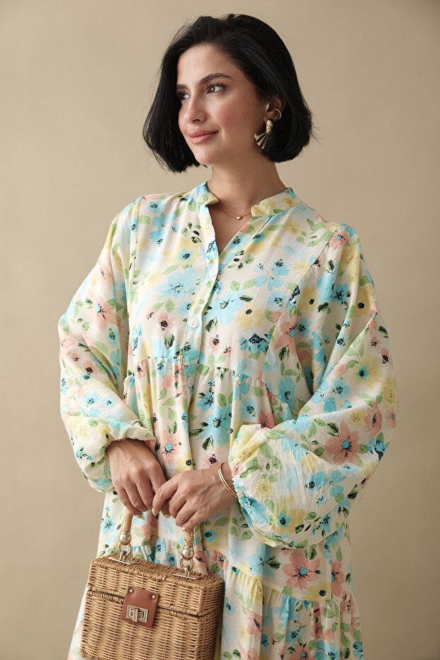 Sardunya Turkuaz Mango Elbise - 6