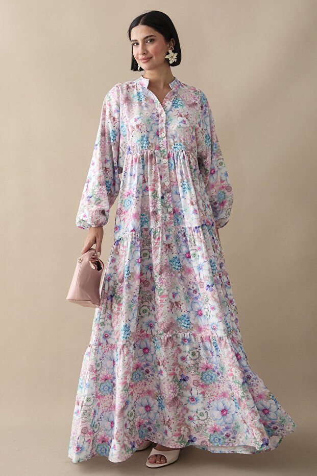 Nergis Çiçeği Lila Mango Elbise - 1