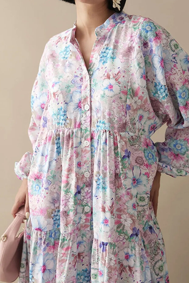 Nergis Çiçeği Lila Mango Elbise - 6