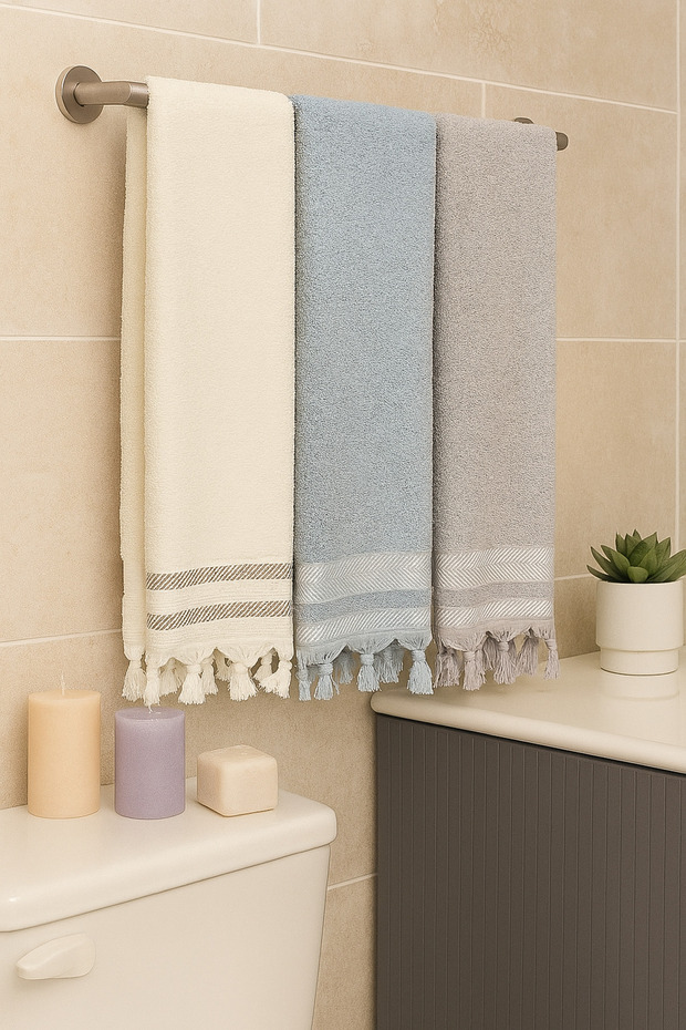 Lora 3-Piece Bath Towel Set – 3 Pieces 100X150 Cm, 100% Cotton, Soft Textured, Fringed Towels