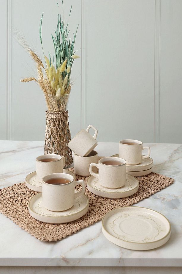 Taupe Bloom Stackable Çay Takımı 12 Parça 6 Kişilik 22520-28 - 1