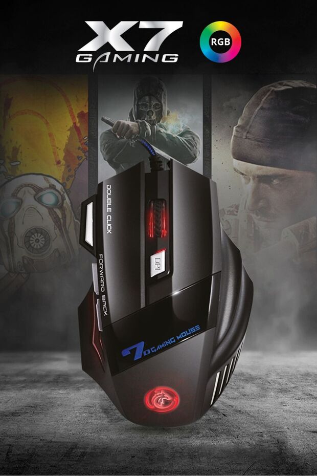 7635 X7 RGB LED Işıklı Gaming Mouse / 7 Tuşlu Oyuncu Mouse / 800/1200/1600/2400 DPI / Kumaş Kablo - 4