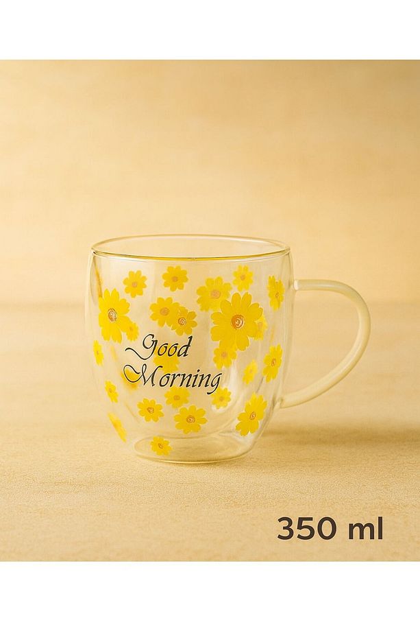 Çift Cidarlı Isıya Dayanıklı Cam Bardak – Sarı Good Morning Tasarım - 1 Adet - 1