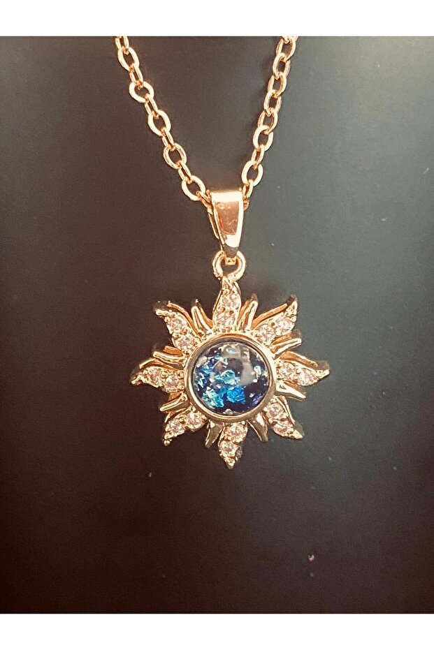 Gold Color Zircon Stone Blue Sun Necklace