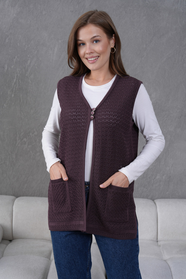 Triko Ajurlu Merserize Yelek - 3