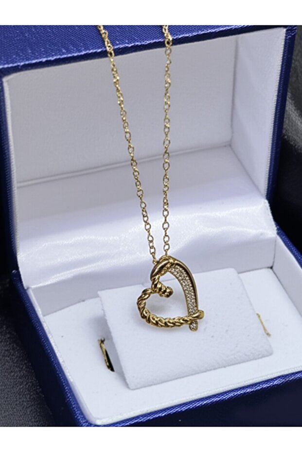 Zircon Stone Steel Gold Color Necklace