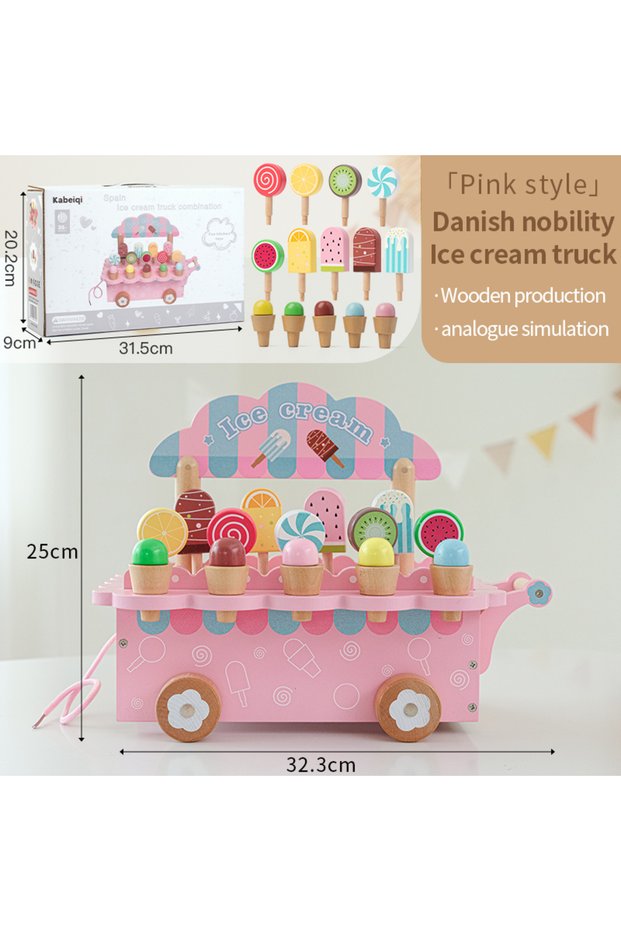 Pink Wooden Ice Cream Girl Toy Kitchen Pretend Play Toys Kitchen Accessories Simulation Ice Cream Sh