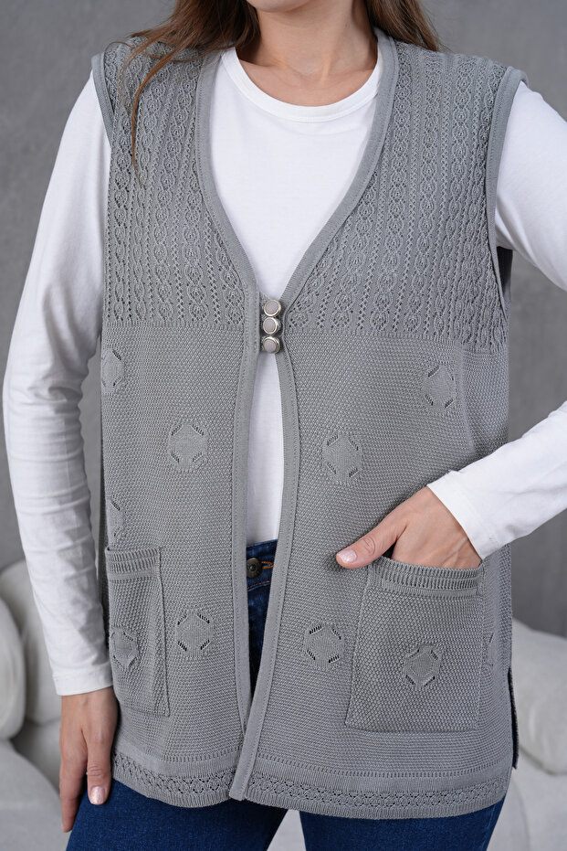 Triko Ajurlu Merserize Yelek - 7