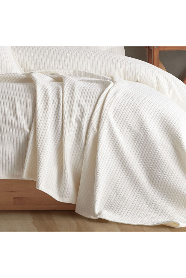 %100 Pamuklu Örgü Desenli Çok Amaçlı Yatak Örtüsü | 220x230 - 4