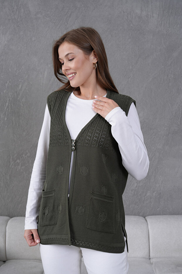 Triko Ajurlu Merserize Yelek - 6