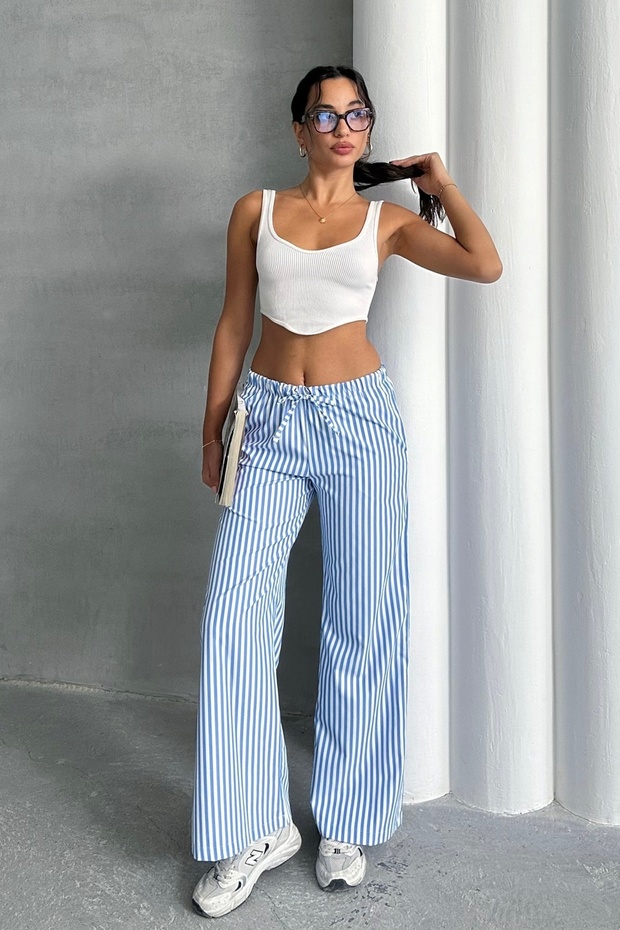 Women's Striped Waist Elastic Trousers