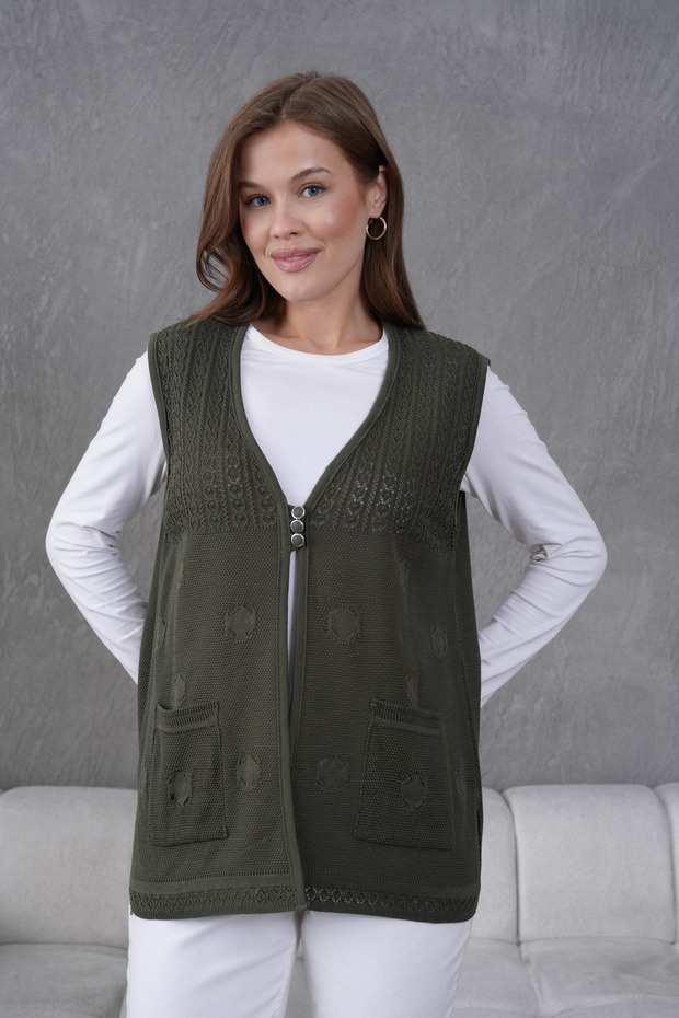 Triko Ajurlu Merserize Yelek - 7