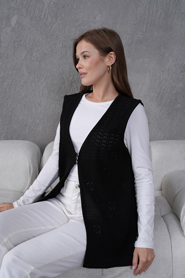 Triko Ajurlu Merserize Yelek - 4