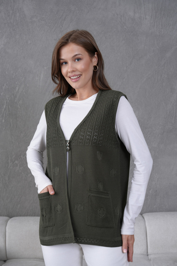 Triko Ajurlu Merserize Yelek - 5