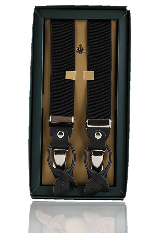 Leather Linked Button Hole Jacquard Black Trouser Hanger Pan129