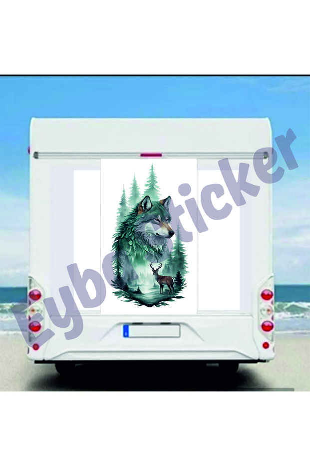 Wolf and Deer Natural Life Camping Caravan Natural Sticker 40X75 cm Color Print
