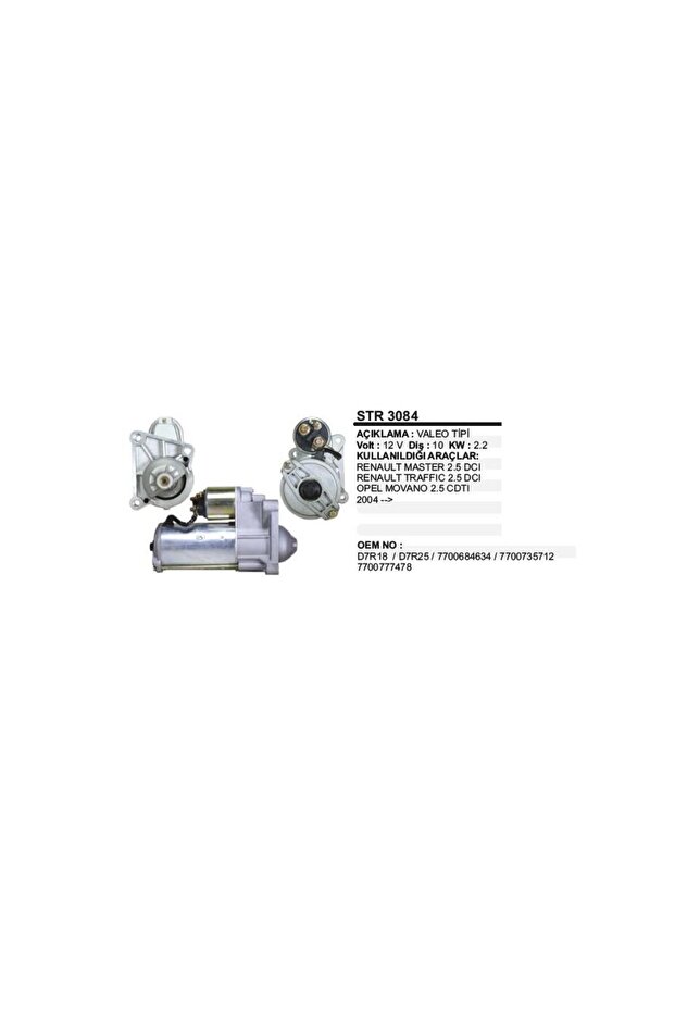 Starter Motor 10Teeth 12V 2.2Kw D7R Master 2 Trafi̇c 2 Movano a Vi̇varo a Pri̇mastar 2,5D 23300-00Q0B Str30