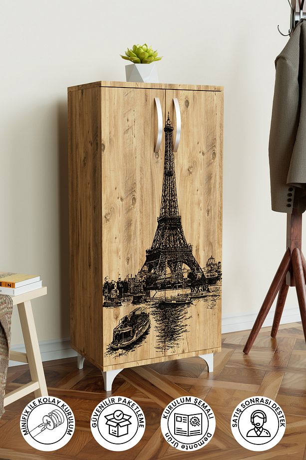 Eiffel Tower 3 Raflı Çok Amaçlı Dolap Mutfak Salon Banyo Ofis Salon Dolabı - 1
