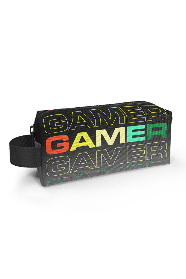 Kids Black Grey Gamer Patterned Pencil Case 22080
