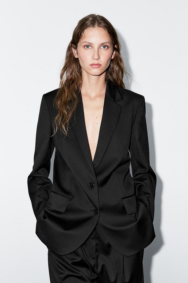 %100 ekstra ince yün iki düğmeli blazer - 4