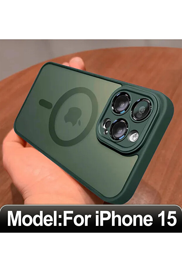 حافظة شحن لاسلكي مغناطيسية فاخرة غير لامعة لهاتف iPhone 15 باللون الأخضر، مقاومة للصدمات وصلبة