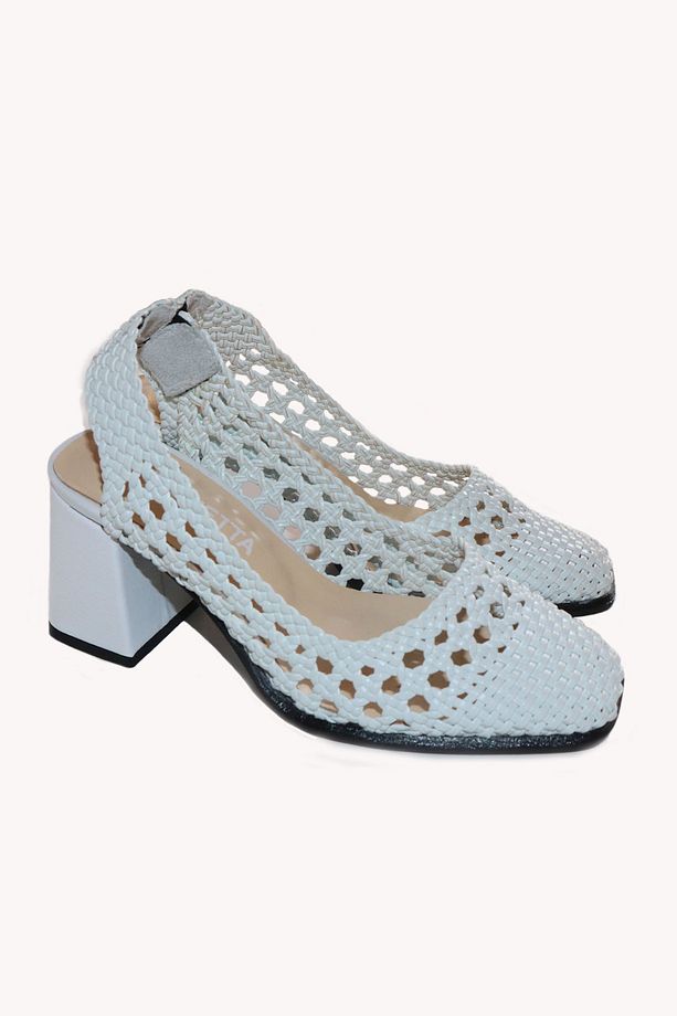 Örgü kalın topuklu stiletto ayakkabı - 2