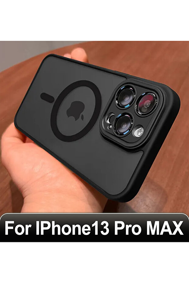 حافظة شحن لاسلكي مغناطيسية مقاومة للصدمات صلبة لهاتف iPhone 13ProMAX باللون الأسود غير اللامع