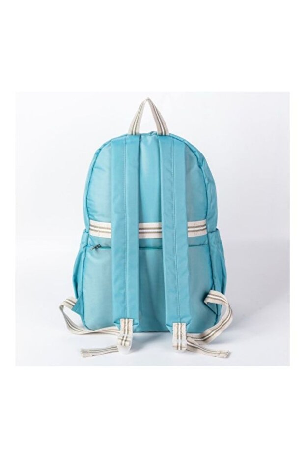 حقيبة ظهر مدرسية من البوليستر باللون الأزرق السماوي - 4