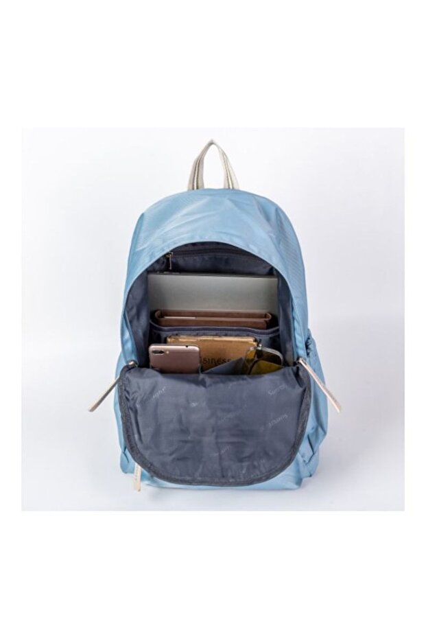 حقيبة ظهر مدرسية من البوليستر باللون الأزرق السماوي - 4