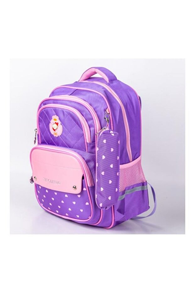 حقيبة ظهر مدرسية من البوليستر باللون الأرجواني/الوردي - 2