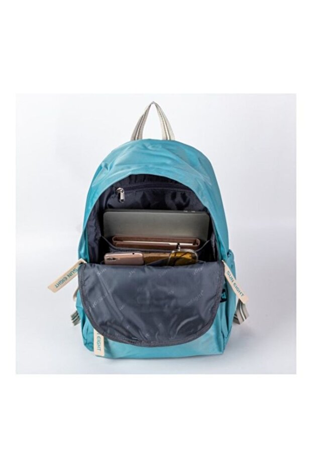 حقيبة ظهر مدرسية من البوليستر باللون الأزرق السماوي - 3
