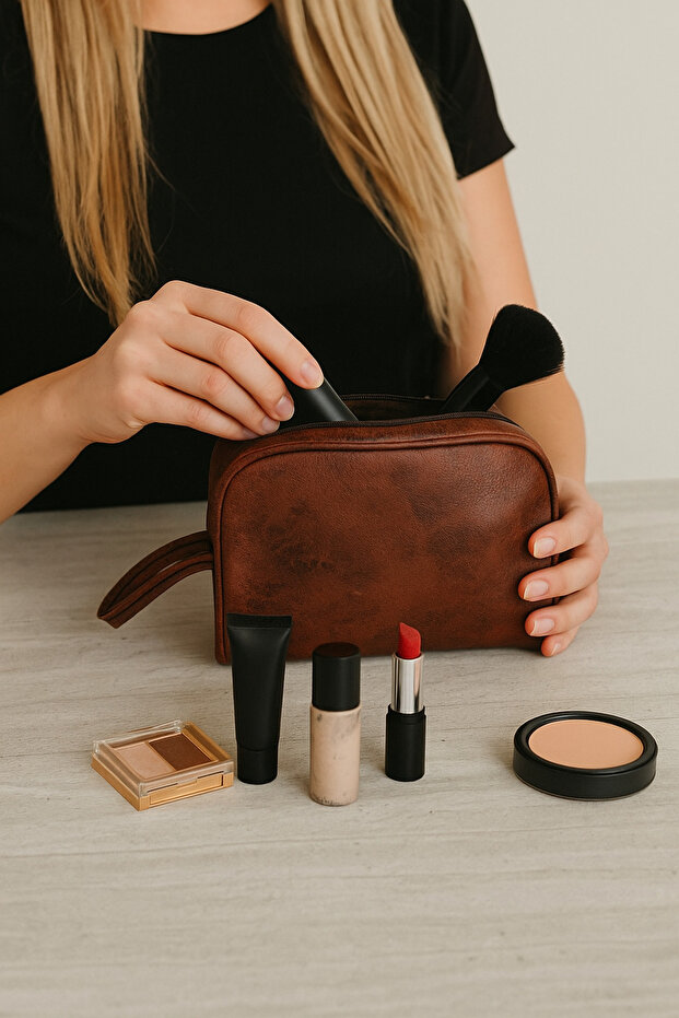 Plain Pattern Makeup Bag - 3