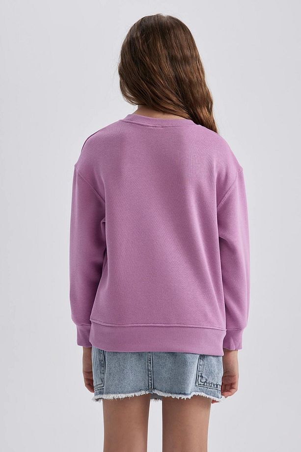 Kız Çocuk Lila Relax Fit Bisiklet Yaka Pamuklu Basic Düz Okul Sweatshirt A2797A824AU - 8