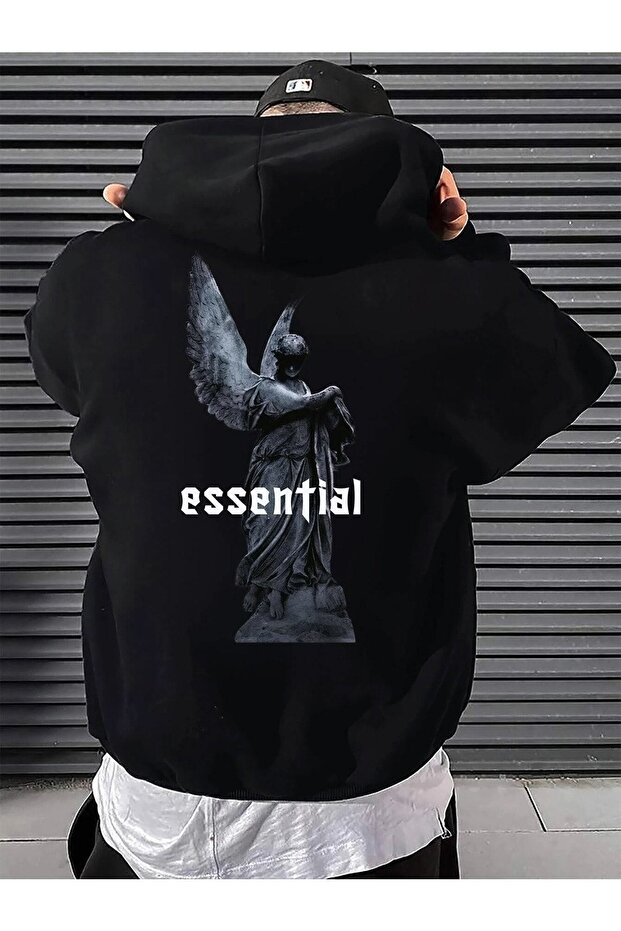 Essential Sculpture Sweatshirt - Black Printed Oversize Hoodie