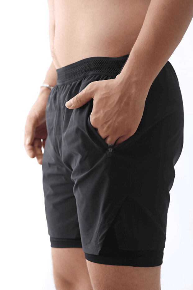 | 2 Li Paket Gym Ve Fitness Astarlı Taytlı Şort | Gizli Cep Detaylı - 3