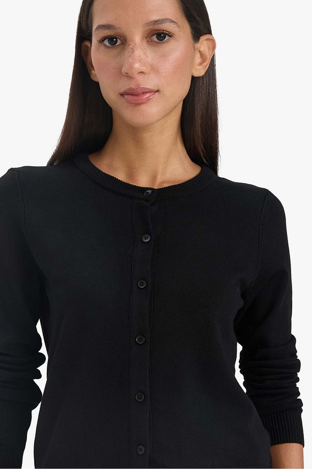 Regular Fit Bisiklet Yaka Basic Düz Triko Hırka D6282AX25SP - 1