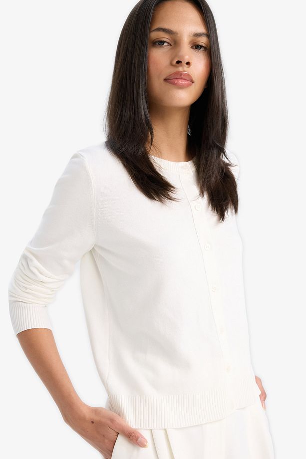 Regular Fit Bisiklet Yaka Basic Düz Triko Hırka D6282AX25SP - 5