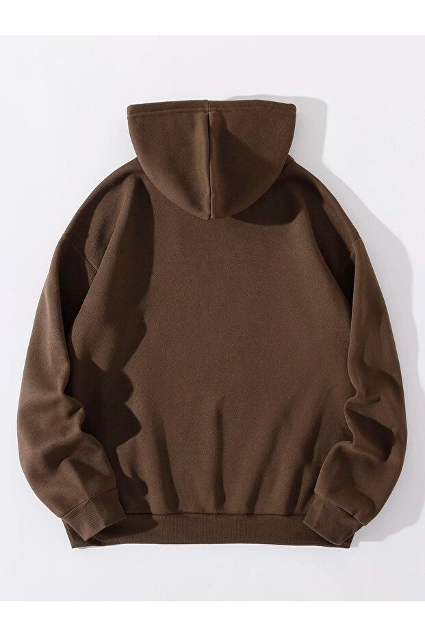 سويت شيرت بني كبير الحجم - أساسي عادي، مقنعين - 2
