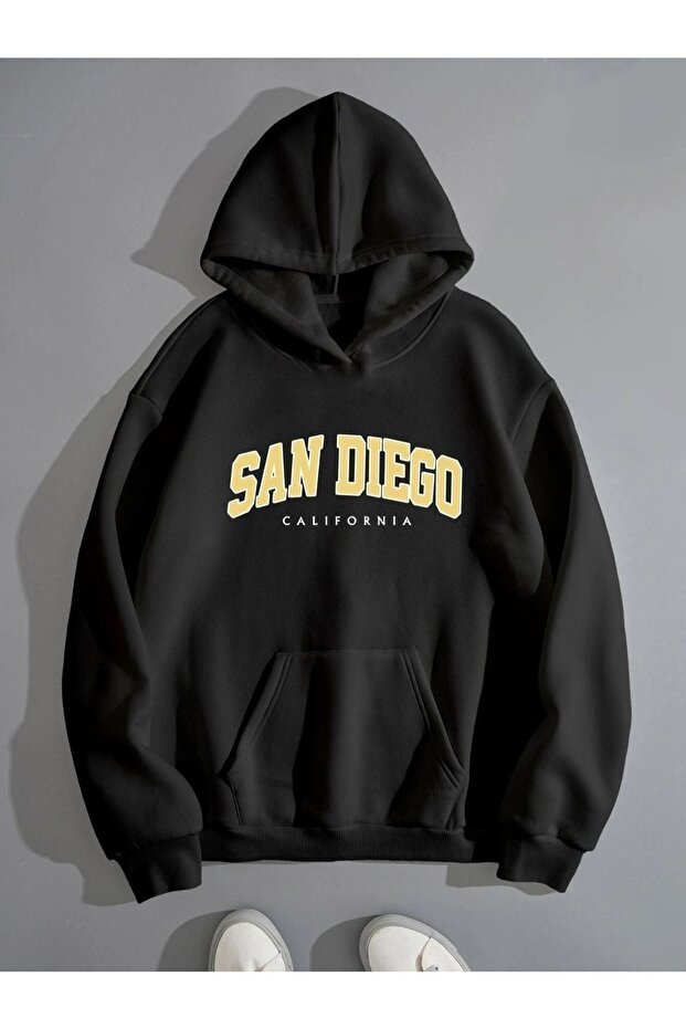 San Diego Sweatshirt - Black Printed Oversize Hoodie