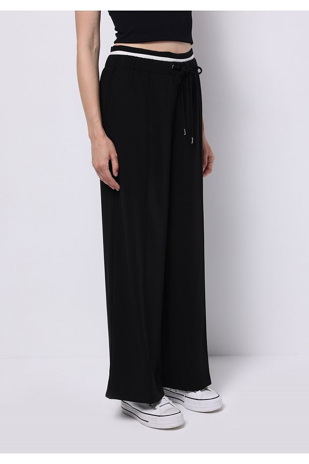 Regular Fit Yüksek Bel Geniş Paça Kadın Siyah Pantolon - 4