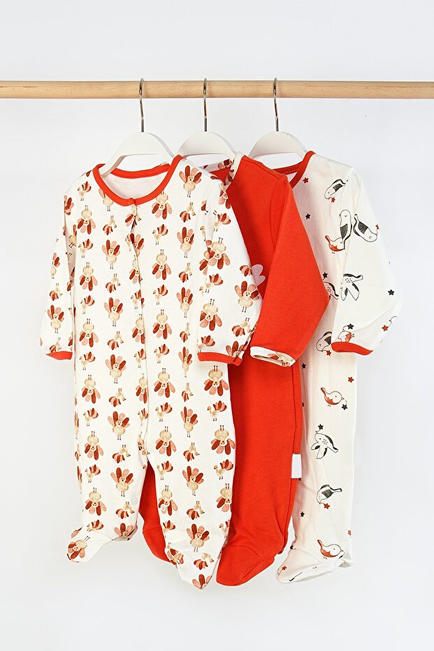 100% Cotton 3-Piece Printed Baby Romper with Booties and Snap Fasteners