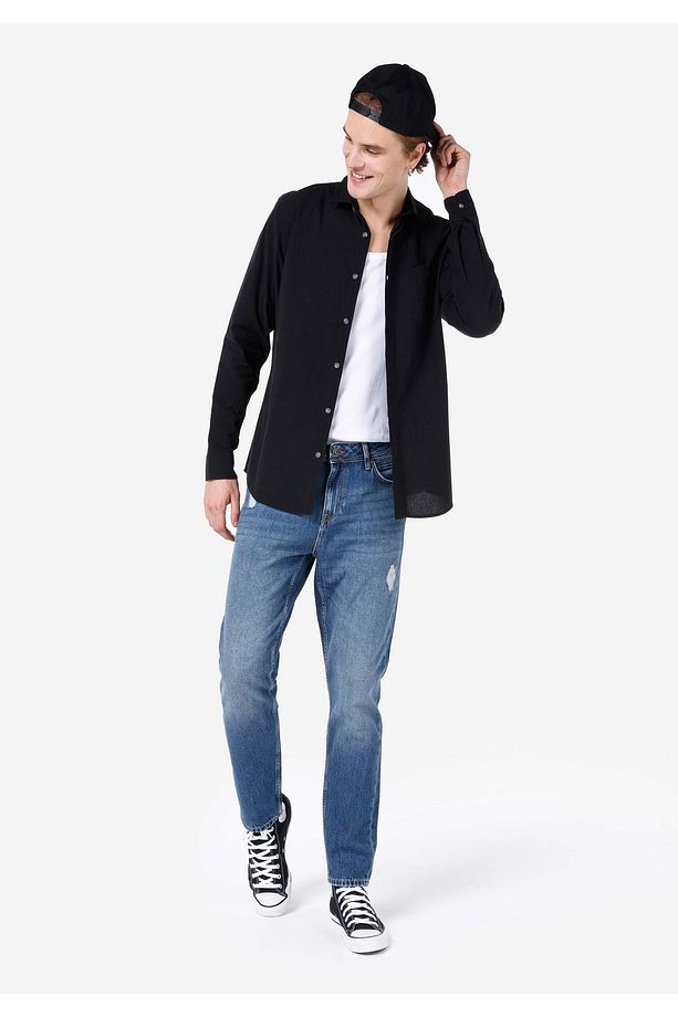 Regular Fit Orta Bel Daralan Paça Erkek İndigo Denim Jean Pantolon - 3
